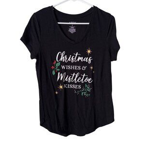 Christmas Wishes & Mistletoe Kisses Black Womens Tee S APT. 9